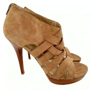 Stuart Weitzman womens platform ankle booties size 8.5 tan nubuck leather